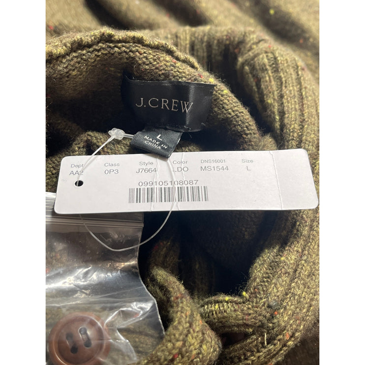 NEW J.Crew Men's Olive Green Wool Knit Long Sleeve Polo Sweater Top Size L