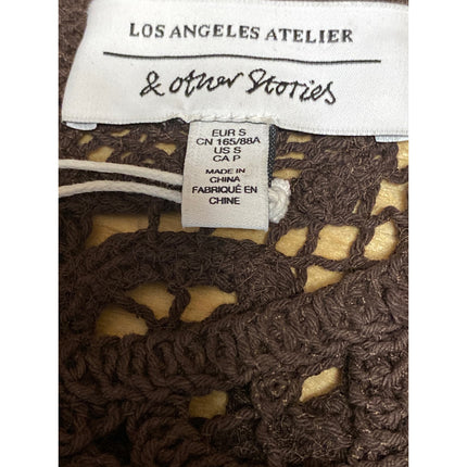 & Other Stories Women Brown Crochet Lace Open Sheer Peplum Knit Blouse Top Sz S