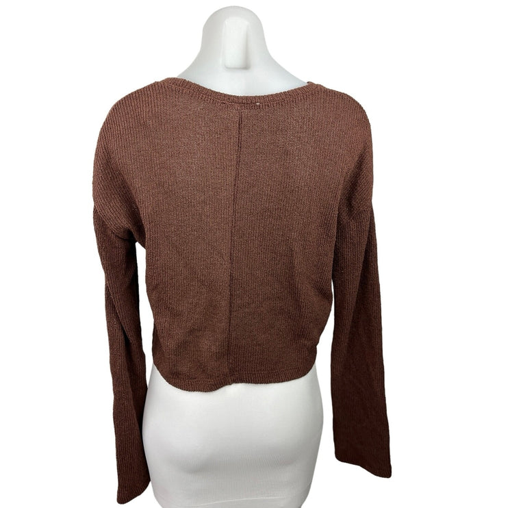 Zara Trafaluc Brown Knitted Crew Neck Long Sleeve Pullover Cropped Sweater Top M