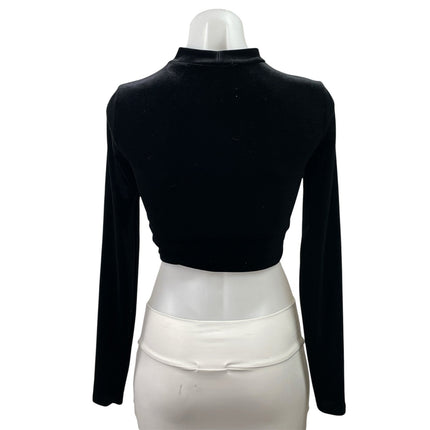 Forever 21 Women's Black Velvet Velour Mock Neck Long Sleeve Crop Top Size S