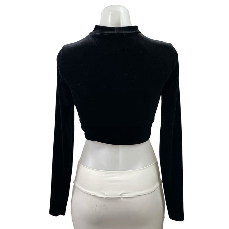 Forever 21 Women's Black Velvet Velour Mock Neck Long Sleeve Crop Top Size S