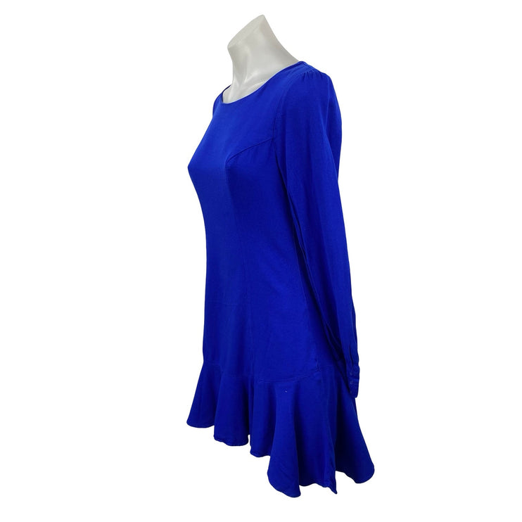 Bar III Women's Royal Blue Ruffled Long Sleeve Mini Flare Skater A-Line Dress 2