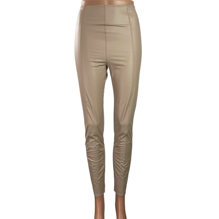 NEW Lisa Marie Fernandez Beige Patent Leather Vegan High Rise Leggings Size S