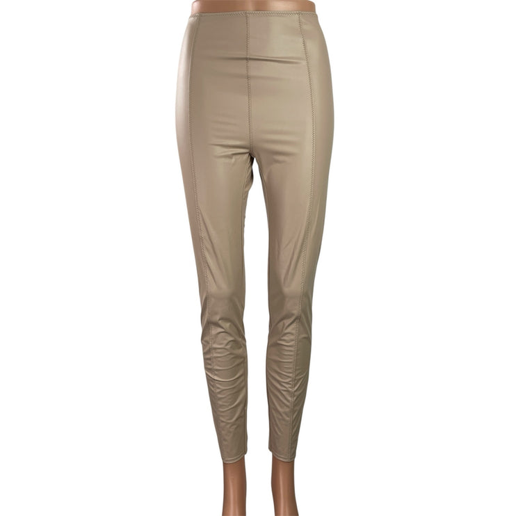 NEW Lisa Marie Fernandez Beige Patent Leather Vegan High Rise Leggings Size S