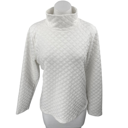 J.Crew Women's White Long Sleeve Quilted Turtleneck Pullover Sweater Top Size L