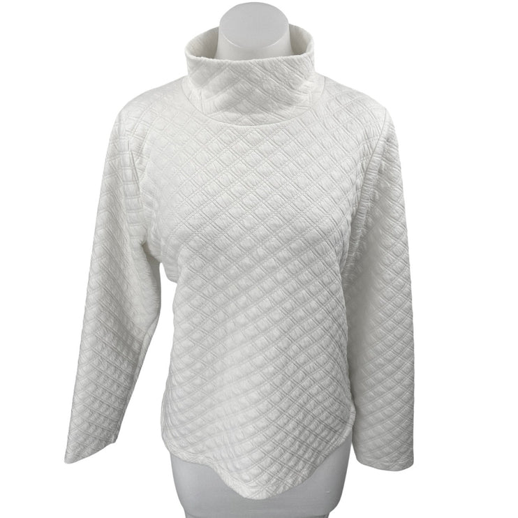 J.Crew Women's White Long Sleeve Quilted Turtleneck Pullover Sweater Top Size L