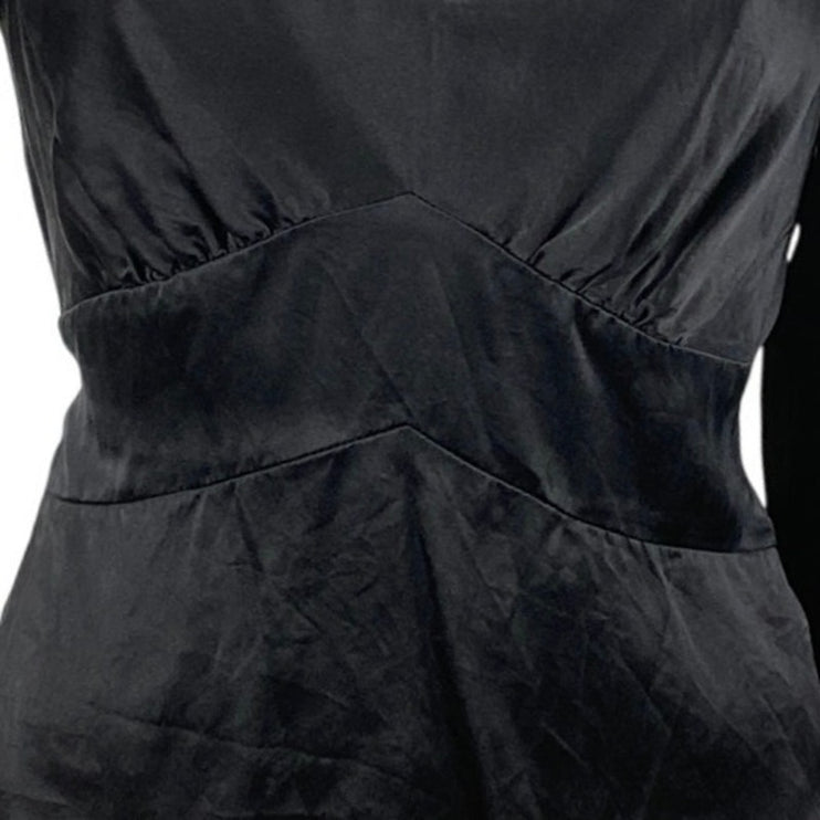 Reformation Roe 100% Silk Black Ruched Boat Neck Long Sleeve Peplum Blouse Top 4