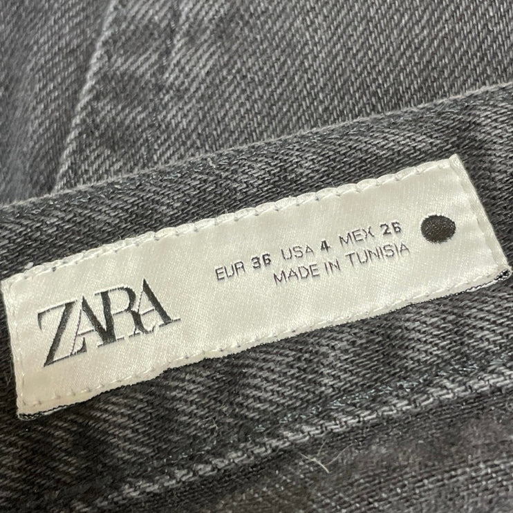 Zara Women's Black Washed High Rise Palazzo Wide Leg Baggy Denim Jeans Size 4
