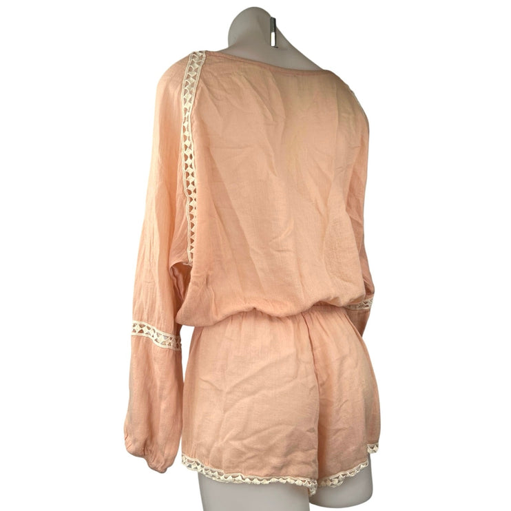 Eberjey Summer Of Love Orange Tie Neck Long Sleeve Lace Trim Jumpsuit Romper M