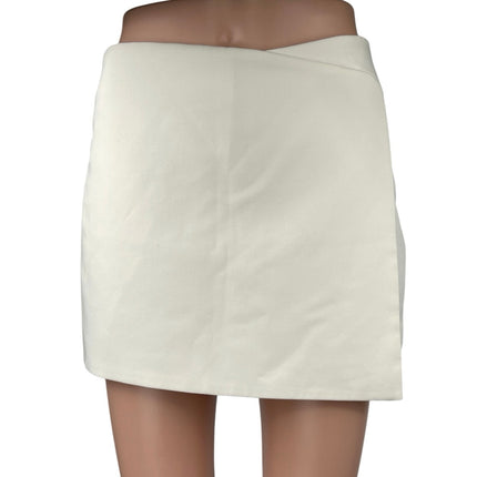 Zara Women's Cream White High Waist Mini Zipper Pencil Wrap Skirt Skort Size S