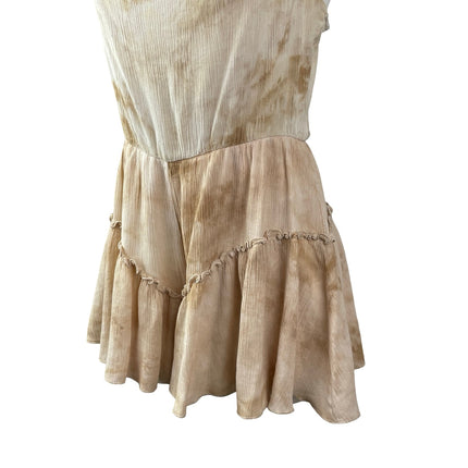 Lizard Thicket Peach Love Beige Tie Dye Sleeveless Cami Tiered Romper Shorts L