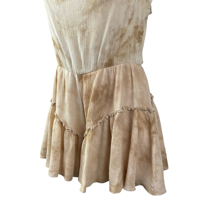 Lizard Thicket Peach Love Beige Tie Dye Sleeveless Cami Tiered Romper Shorts L