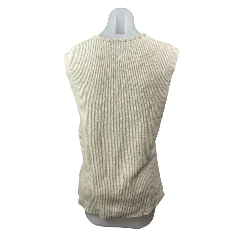 Zara Women's Cream V Neck Sleeveless Button Down Cardigan Sweater Vest Top Sz XL
