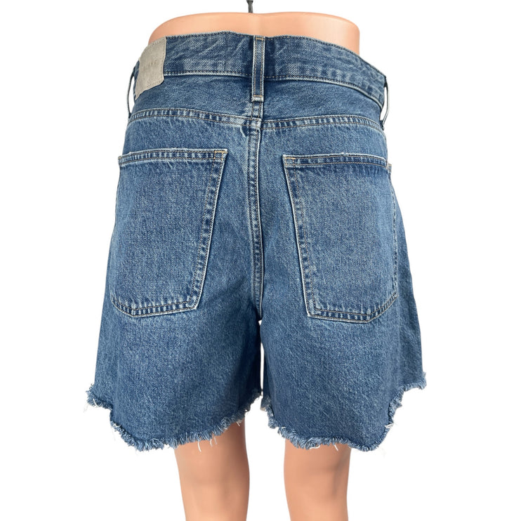 Everlane The A Line Blue High Waisted Frayed Raw Hem Wide Leg Denim Shorts Sz 27