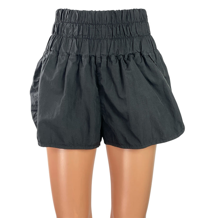 Free People FP Movement Black High Rise Smocked Running Athletic Mini Shorts M