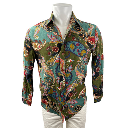 87 Men's Multicolor Paisley Colorblock Long Sleeve Button Down Shirt Top Size XL