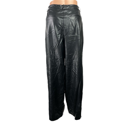 Worthington Black Faux Vegan Leather High Waisted Wide Leg Trousers Pants Sz 12