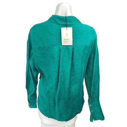 NEW Sovere Arlo Women's Green Long Sleeve Faux Wrap Shirt Blouse Top Size S