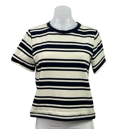 MNG Mango Women's Stripe Crew Neck Short Sleeve Classic Tee Basic T-Shirt Top L