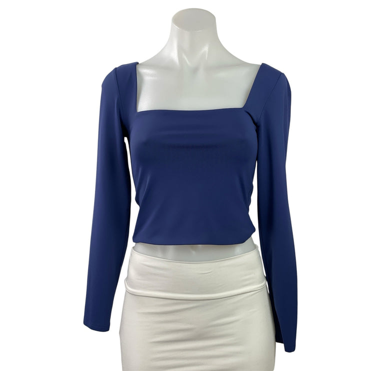 Aritzia Babaton Contour Blue Square Neck Sculpt Long Sleeve Crop Top Size M