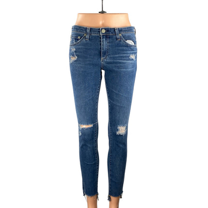 Adriano Goldschmied Blue Distressed Frayed Hem Super Skinny Denim Jeans Pant 28