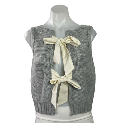Commense Gray Tie Front Sleeveless Knit Tank Vest Cardigan Sweater Top Size S