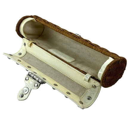 Michael Kors Santorini Wicker Rattan Leather Trim Clutch Purse Pouch Wristlet OS