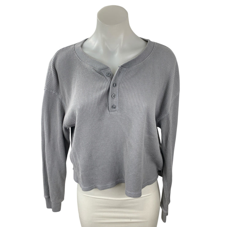 Abercrombie & Fitch Women's Gray Waffle Knit Long Sleeve Thermal T Shirt Top M