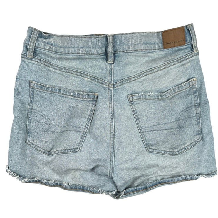 American Eagle Strigid Denim Light Wash Distressed Raw Hem Jeans Mom Shorts 10