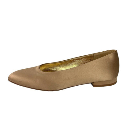 Leorosa Designer Gold Satin Almond Toe Slip On Casual Ballet Flat Shoe Brie Leorosa Designer Gold Satin Almond Toe Slip On Casual Ballet Flat Shoe Brie