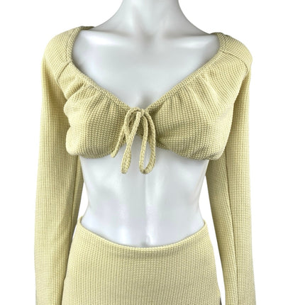 Sabo Yellow Waffle Knit Long Sleeve Crop Top Pencil Midi Skirt 2 Pc Set Size 6