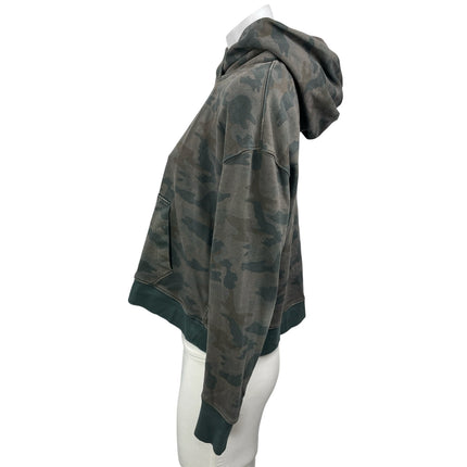James Perse Green Gray Camo Camouflage Fleece Hoodie Hooded Sweatshirt Top Sz 1