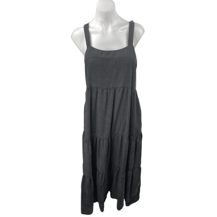 The Drop Women's Black Sleeveless Square Neck Tiered Midi A-Line Tank Dress Sz M