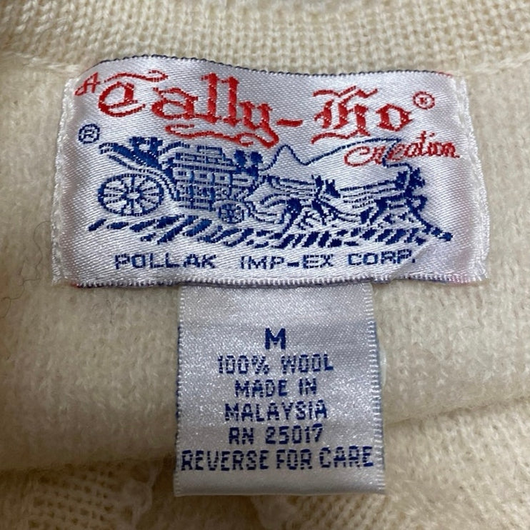Vintage Tally-Ho Cream 100% Wool Long Sleeve Button Down Cardigan Sweater M