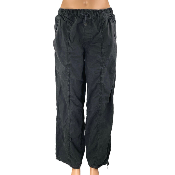 Zara Women's Black High Waisted Drawstring Parachute Trousers Pants Size S