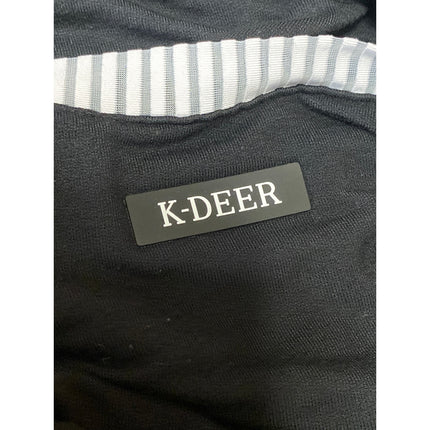 K-DEER Women's Black Color Block V Neck Long Sleeve Sweatshirt Sweater Top Sz M