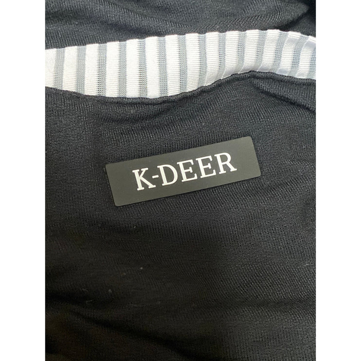 K-DEER Women's Black Color Block V Neck Long Sleeve Sweatshirt Sweater Top Sz M