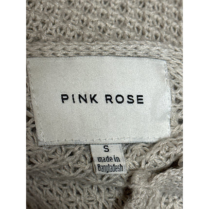 Pink Rose Women's Beige Long Sleeve V Neck Button Up Back Sweater Top Size S