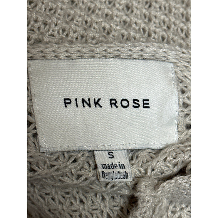Pink Rose Women's Beige Long Sleeve V Neck Button Up Back Sweater Top Size S