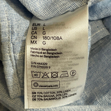 H&M Men's Light Blue Linen Collared Short Sleeve Casual Button Down Shirt Top L