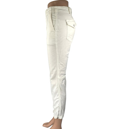 Anthropologie Women's White Mid Rise Zip Hem Jogger Tapered Trousers Pants 26
