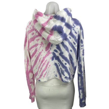 WSLY Blue Pink Tie Dye Long Sleeves Cropped Hooded Hoodie Sweater Sweatshirt S