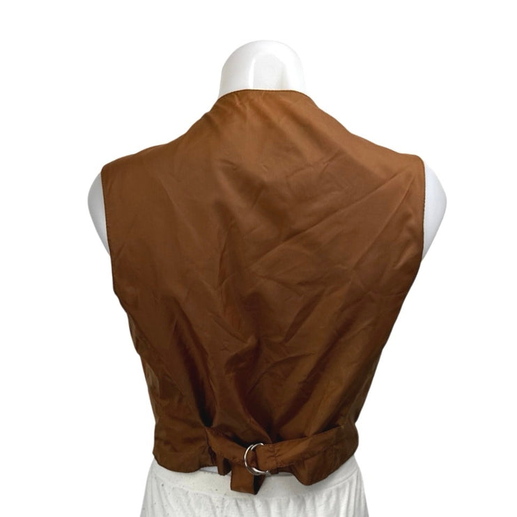 Wilsons Tan Brown 100% Leather Sleeveless Cowgirl Button Up Vest Jacket Size M