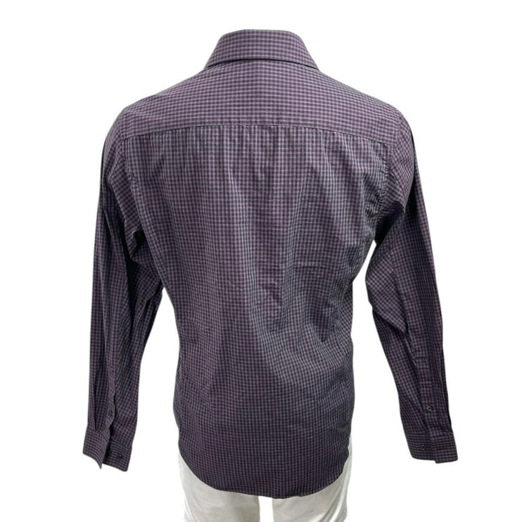 Calvin Klein Men's Purple Gingham Check Long Sleeve Button Down Dress Shirt 15.5