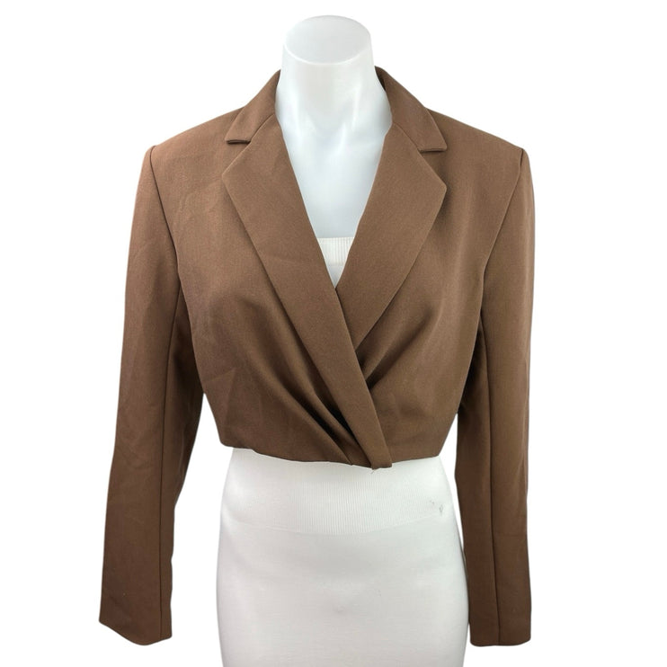 Zara Brown Faux Wrap Tailored Collar Long Sleeve Cropped Blazer Jacket Top Sz S