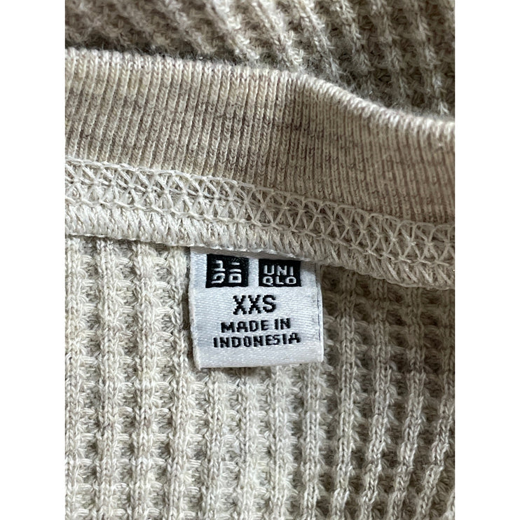Uniqlo Beige Long Sleeve Waffle Knit Crewneck Thermal Mini Sweater Dress Sz XXS