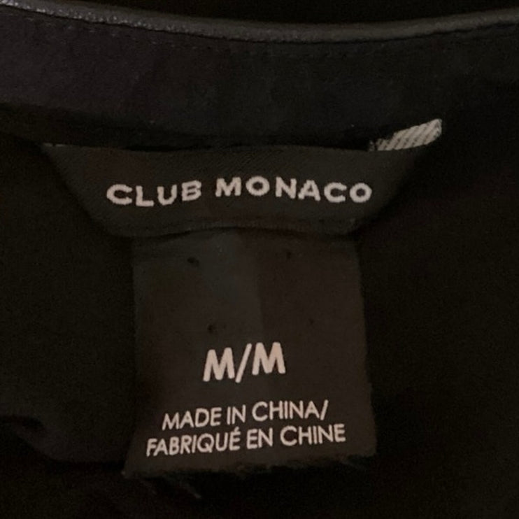 Club Monaco Black 100% Silk 100% Leather V Neck Long Sleeve Blouse Top Size M