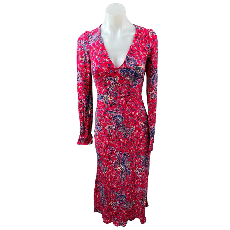 & Other Stories Marinette Paisley Floral Satin Long Sleeve Midi A-line Dress 0