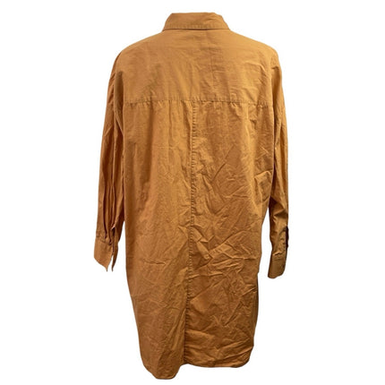 Zara Tan Brown Long Sleeve Hi-Low Button Down Shirt Tunic Mini Dress Size L