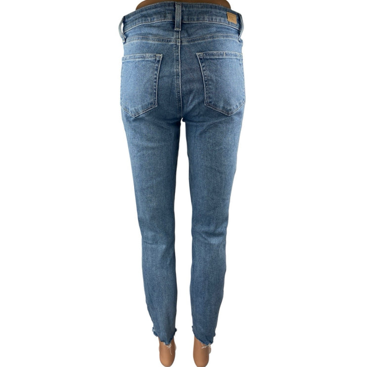 Paige Hoxton Blue High Waist Distressed Frayed Raw Hem Skinny Denim Jeans Sz 28
